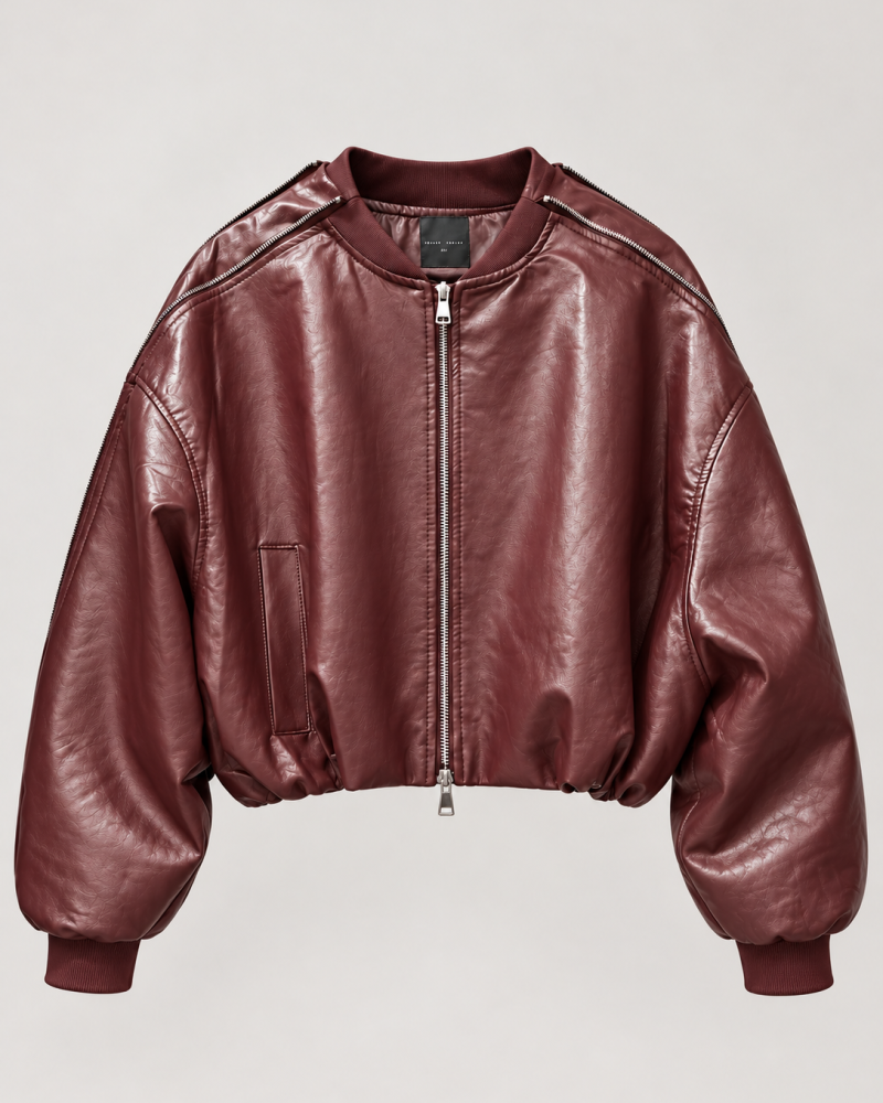 KOLLARI FERMAUR DETAYLARI CROP DERİ CEKET KOLLARI FERMAUR DETAYLARI CROP DERİ CEKET