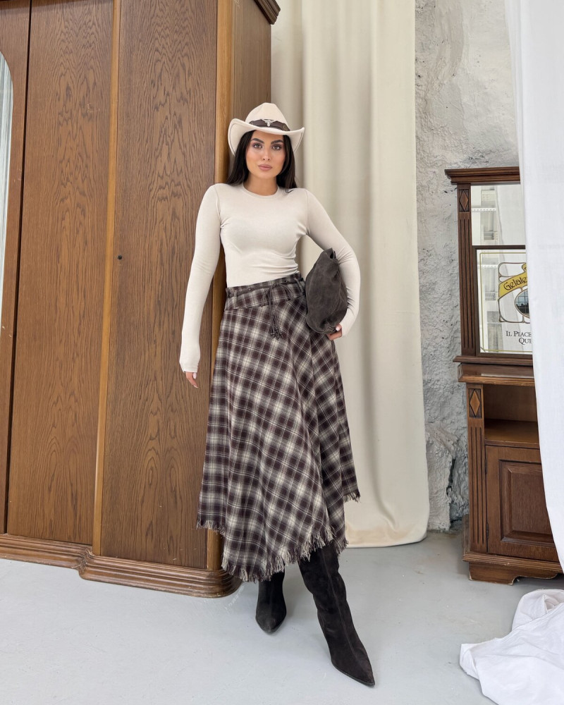 Ekose Desen Asimetrik Kesim İthal Etek