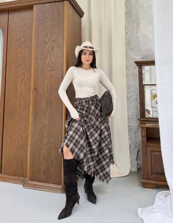 Ekose Desen Asimetrik Kesim İthal Etek
