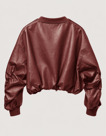 KOLLARI FERMAUR DETAYLARI CROP DERİ CEKET