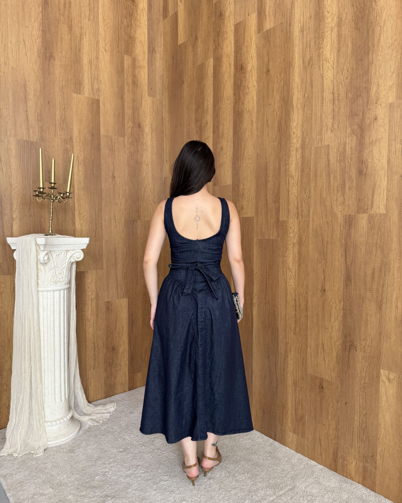 LIKRALI MIDI BOY DENIM ELBISE