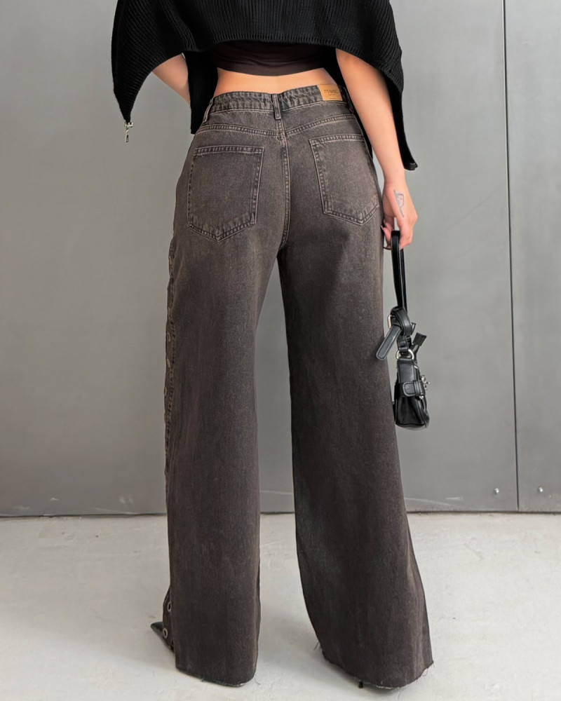 KUSGÖZÜ ZIMBA DETAYLI ITHAL DENIM-KAHVERENGI